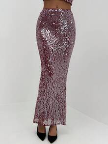 Aloruh Women's Sequin Skirt For Christmas & New Year Party,Red Skirt - Burgundy - View 3