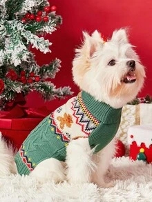 PETSIN 1 件红绿姜饼人麋鹿圣诞宠物毛衣小狗衣服小型犬和猫冬季保暖 - 彩色 - 查看 15