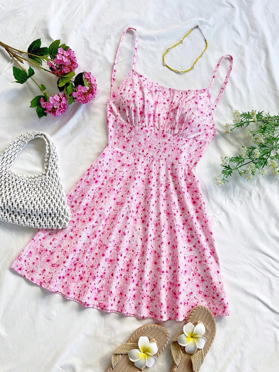 Soleia 女士浪漫红色印花吊带露背A字迷你连衣裙，时尚性感吊带裙，适合春夏、海滩、邮轮、浪漫约会、狂欢节、复活节、中国新年等场合。 - 彩色 - 查看 1