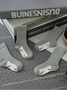 Calcetas niño diseño deportivo bordado punta béisbol cómodo clásico uso escolar casual calcetines - Gris - Ver 3