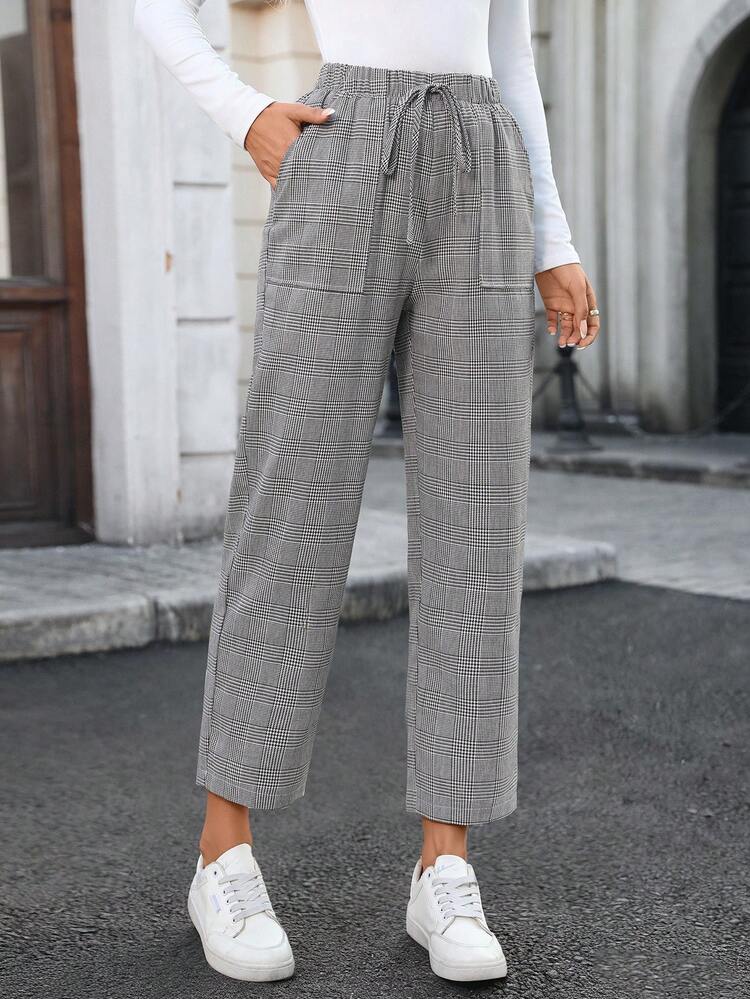 Women's Retro Casual Plaid Trousers Winter Clothes For Women Plaid Joggers Women Grey Plaid Pants Pants With Pockets Women Slacks Women Casual Pants