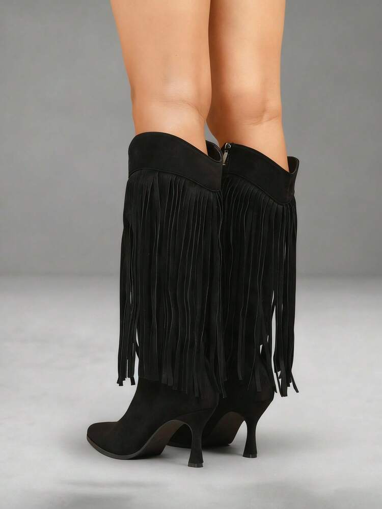 CUCCOO SZL Botas de tacón alto de punta fina para mujer, con elástico, suela blanda antideslizante y tacón fino para otoño/invierno