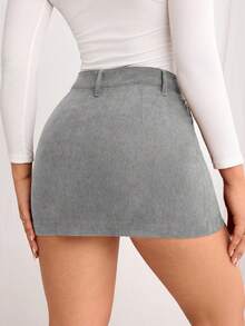 Flexra Women's Casual Solid Color Mini Skirt - Grey - View 2