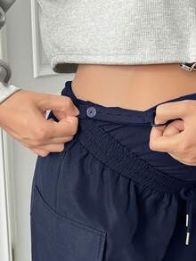 SHEIN Pantalon cargo pour femmes enceintes, couleur unie, taille avec cordon de serrage, liens aux chevilles