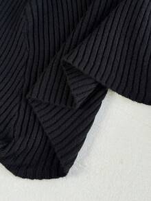 Comfortcana Suéter De Cárdigan Corto De Talla Grande Para Mujer, Con Color Sólido - Negro - Ver 5