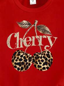 SHEIN Bộ áo thun tay ngắn cổ tròn đơn giản và quần legging thời trang thường ngày sáng tạo, tươi mới họa tiết da báo dành cho nữ, họa tiết quả anh đào, khẩu hiệu chữ in phong cách thường ngày, thoải mái, phù hợp mọi mùa - Nhiều màu - Xem 6