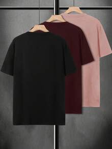 Manfinity Homme 3pcs/Set Men's Summer Casual Solid Color Short Sleeve T-Shirts - Black - View 4