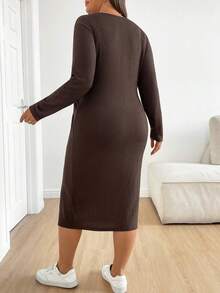 SHEIN 大码孕妇休闲纯色扭结修身连衣裙，秋季