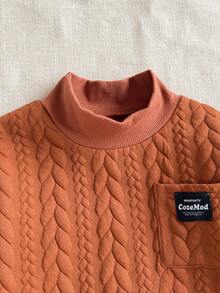 PrepCrw 2 peças/Conjunto Moletom de Gola Alta e Calça de Moletom Estilo Universitário para Meninos Jovens - Castanho - Visão 4