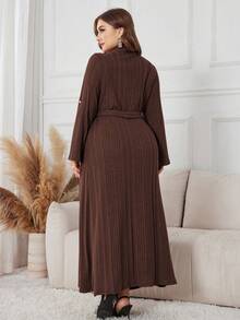 Lacomfia 大码女式水钻装饰闪亮针织优雅长袖连衣裙 - 咖啡棕 - 查看 2