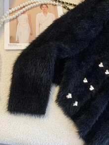 Franclia Precision Love Double Row Hollow Fuzzy Women's Crew Neck Cardigan TL-57 - Black - View 4