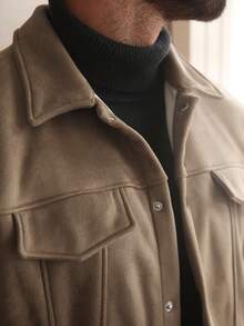 Manfinity Homme 男士保暖内衬休闲单排扣保暖夹克，秋冬短款男士夹克，棕色衬衫式夹克，男士大地色系秋季系列 - 棕色 - 查看 6