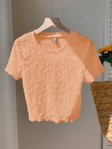 Comfortcana 米色提花针织圆领基础款短袖T恤，夏季