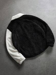 SLATEMANN 男士纯色撞色饰边纽扣前口袋毛茸茸长袖休闲狂野夹克，男士高领衫，男士开衫，法兰绒男士夹克，男士法兰绒，冬季男士夹克，适合秋季 - 彩色 - 查看 5