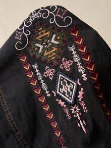 Bohemela 波西米亚风女士精致刺绣做旧牛仔外套，秋冬款 - 黑色 - 查看 8