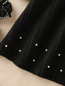 Elladie kids Đầm chữ A thanh lịch, ngọt ngào, cổ cao, tay phồng, đính ngọc trai ở eo, thích hợp cho bé gái tuổi teen, dự tiệc Giáng sinh, Halloween, mặc hàng ngày, mùa xuân/thu/đông. - màu đen - Xem 7