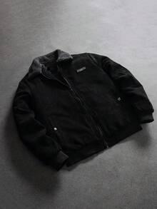 SLATEMANN 男式休闲灯芯绒贴片细节保暖内衬夹克，适合秋冬季 - 黑色 - 查看 1