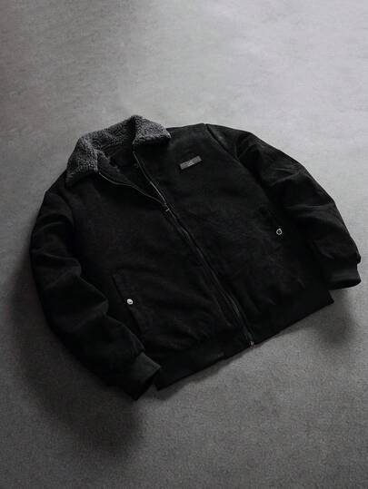 SLATEMANN 男式休闲灯芯绒贴片细节保暖内衬夹克，适合秋冬季