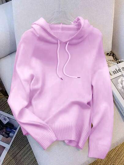 EMERY ROSE Women's Minimalist Casual Hooded Long Sleeve Sweater, Versatile For Autumn/Winter