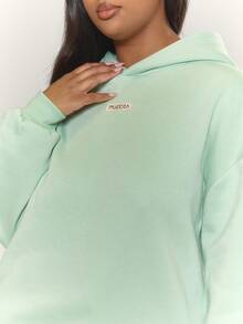 MUSERA 加大码贴布Logo连帽衫，秋季休闲日常基本款，舒适春季 - 綠色 - 查看 3