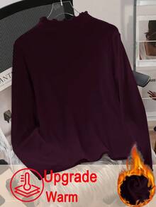 SHEIN EZwear Maglietta a manica lunga aderente con collo alto, termica e imbottita, adatta per l'autunno/inverno, disponibile in taglie comode - Viola rosso - Visualizzare 3