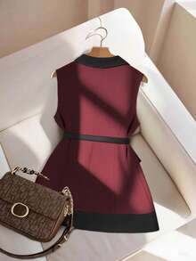 GlowEve 女式翻领撞色纽扣装饰口袋西装外套 - 彩色 - 查看 2