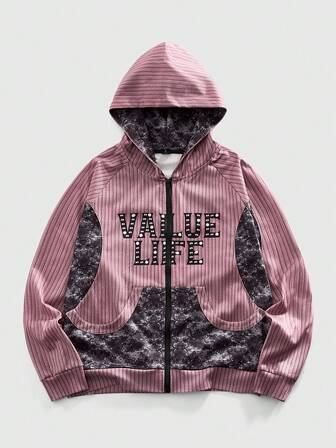 Herren Kontrast-Farbblock Kapuzenpullover mit Buchstaben-Muster