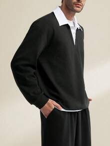 Manfinity Dauomo Casual Fashion Men's Patchwork Shirt Collar Long Sleeve Sweatshirt And Loose Pants Set - Black - View 4