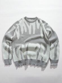 StoneGrade Herren Rundhals Langarm Pullover mit grafischem Detail, für Herbst und Winter - Grau - Übersicht 2