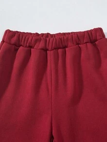 SHEIN Bộ áo nỉ in chữ thường ngày cho bé gái - Màu Đỏ Sâu - Xem 6