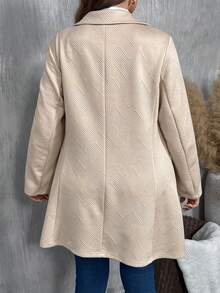 SHEIN 大码休闲纯色羊毛混纺纹理外套，秋冬季 - 杏色 - 查看 2