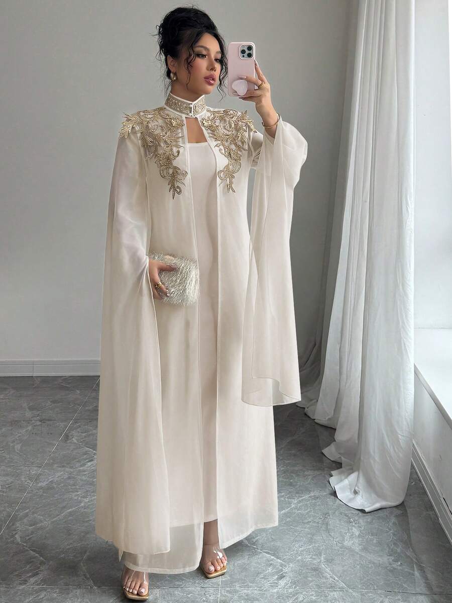 Rafferiza Elegant & Dignified 2 Pieces Maxi Dress White Abaya Abayas Dubai Luxury Dress Modest Caftan Dress Prayer Dress - Camel - View 1