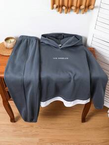 SHEIN 2pcs Teen Boy/Teen Boys Casual Everyday Versatile Comfortable Letter Graphic Pullover Sweatshirt Sweatshirt And Relaxed Fit Jogger Pants Set Suitable For Birthday Parties, Evening Parties, Performances, Weddings, Baptisms, Opening Ceremonies Daily Suitable For Daily Use Suitable For School Suitable For Travel Suitable For Sports Hoodie And Sweatpants Set 2 Piece Teen Boys Hoddie And Sweatpants Boys Autumn Winter Casual Two Piece Set Teen Boy 2 Piece Set Teen Hoodie Set 2 Piece Teen Boys Hoodie A