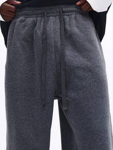 SUMWON 宽松版型抽绳运动裤，侧边口袋，弹性裤脚，舒适居家休闲裤，秋冬春三季必备纯色款 - 深灰色 - 查看 3