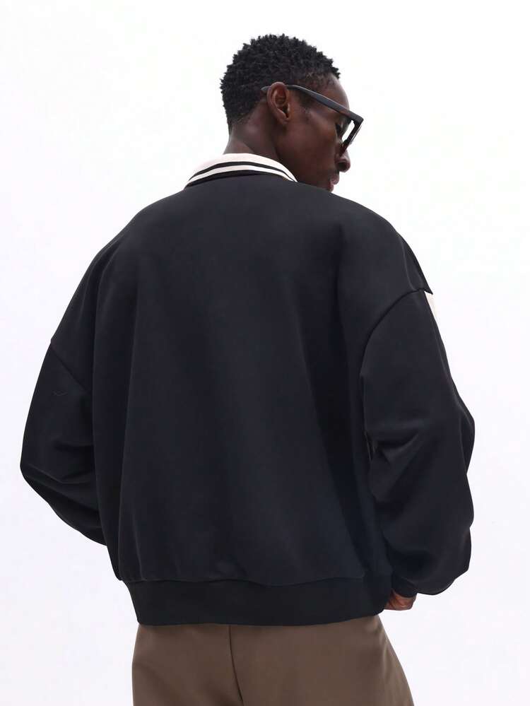 SUMWON Polo à manches longues avec logo étoile imprimé et détails de rayures contrastées, coupe décontractée