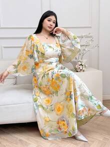 Modelyn Đầm dài in hoa thanh lịch cỡ lớn - Màu xanh lam - Xem 6