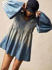 Bohemela 波西米亚风冬季圣诞节新年情人节派对Y2K休闲复古女式迷你连衣裙，喇叭袖 - 藍色 - 查看 5