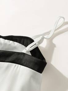 Maija Kids Young Girl Woven Contrast Color Bow Decor Casual Camisole Dress - Black and White - View 6