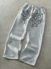 PAVTROS Pantalones de chándal de estilo callejero popular para hombres con tela de toalla con bordado de telaraña y corazón, corte holgado, color rosa, regalo ideal para novio/esposo, aniversario