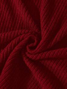 Franclia 条纹纹理优雅圆领中长连衣裙（女款） - 紅色 - 查看 7