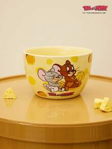 TOM & JERRY X Joivida 1個 X Joivida 陶瓷碗，亮黃色配兩個 S 型起司可愛圖案，裝飾性水果碗，適用於居家廚房、餐廳、客廳，適合放零食、糖果、甜點、沙拉、收納、蛋糕盤，適合婚禮、宴會、生日的甜美禮物 - 彩色 - 查看 5