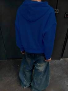 Claim Dot 男士休闲短款连帽开衫 - 藍色 - 查看 2