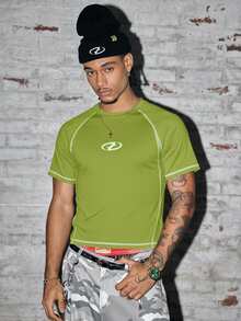 AXEPEAK Áo thun nam tay ngắn họa tiết tương phản thường ngày, mùa hè - xanh quân đội - Xem 3