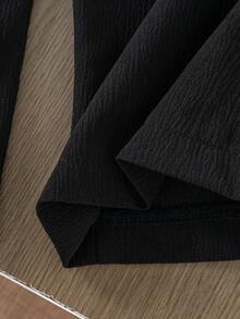 SHEIN 女童休闲直筒弹力腰裤，适合日常休闲外出，春秋季 - 黑色 - 查看 3