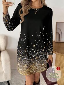 SHEIN LUNE Váy ngắn tay dài đính sequin lấp lánh đơn giản, giản dị dành cho nữ, thích hợp cho tiệc thu đông và năm mới - Nhiều màu - Xem 8