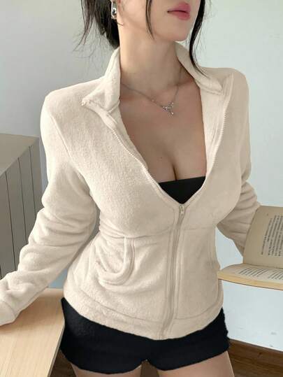 DAZY Chaqueta de forro polar para mujer, estilo casual y deportivo, silueta entallada, adecuada para abrigos de mujer de otoño e invierno