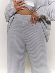 MUSERA Plus Size Knitted Fitted Wide Leg Trousers Everyday Casual Cozy Cute Evening Party Elegant Spring - Light Grey - View 5