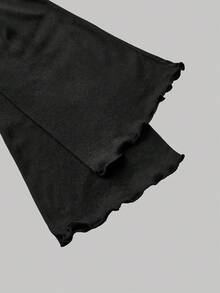 SHEIN MOD Bộ áo phông 3 món tay loe màu trơn thanh lịch - Đỏ và đen - Xem 10