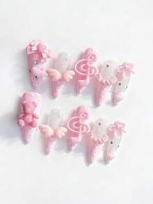 ROMWE Anime 10pcs Y2K Cute Heart, Star, Bow, Wing Nail Art Stickers With Tape - Pink - View 2