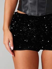 MISSGUIDED High Waist Sequined Party Shorts With Elastic Waistband For Evening Events And Special Occasions - Black - View 4